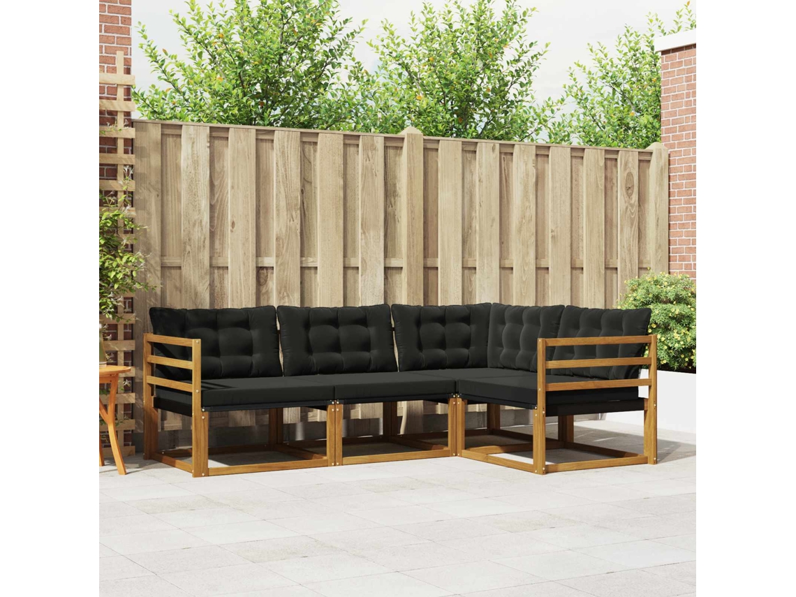 Vidaxl Conjunto De Sofás Para Exterior 4 Unid. Natural E Preto