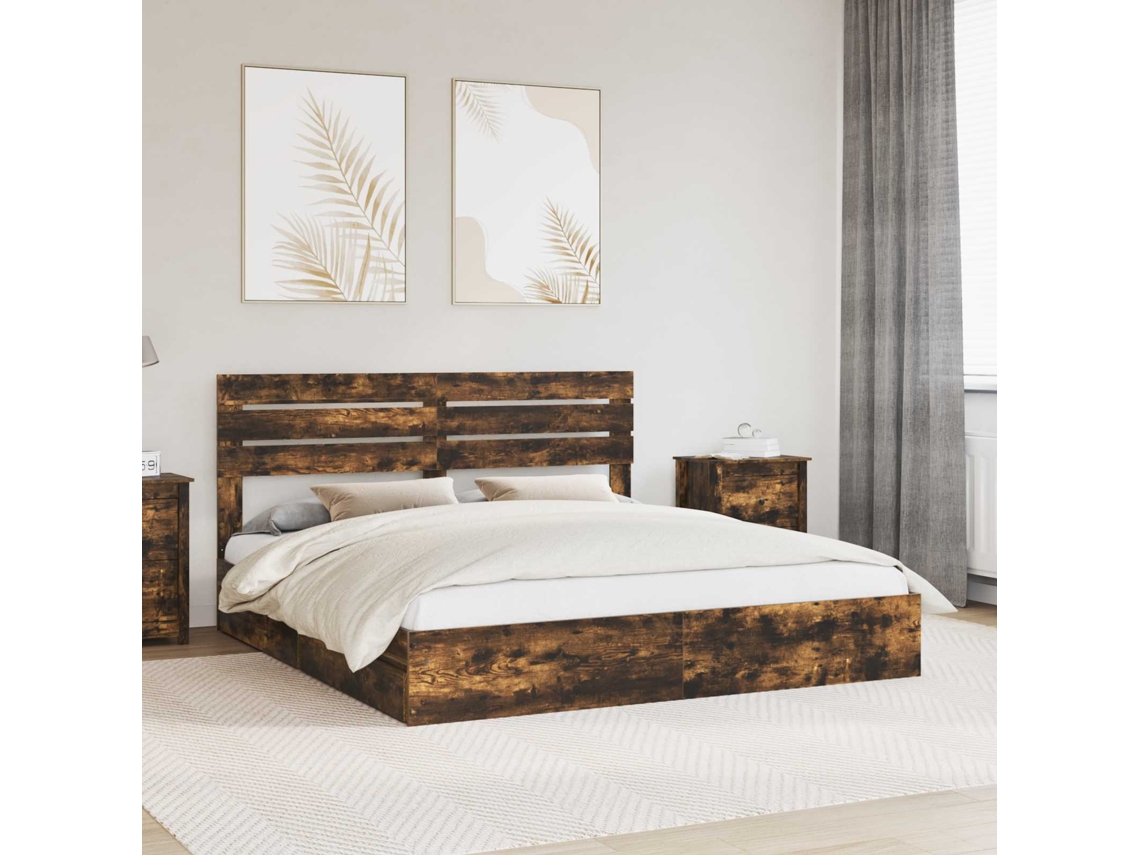 Vidaxl Cama Com Armazenamento Carvalho Defumado 180 X 200 Cm