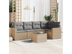 Vidaxl 6 Pcs Conjunto De Sofás P/ Jardim Com Almofadões Vime Pe Bege
