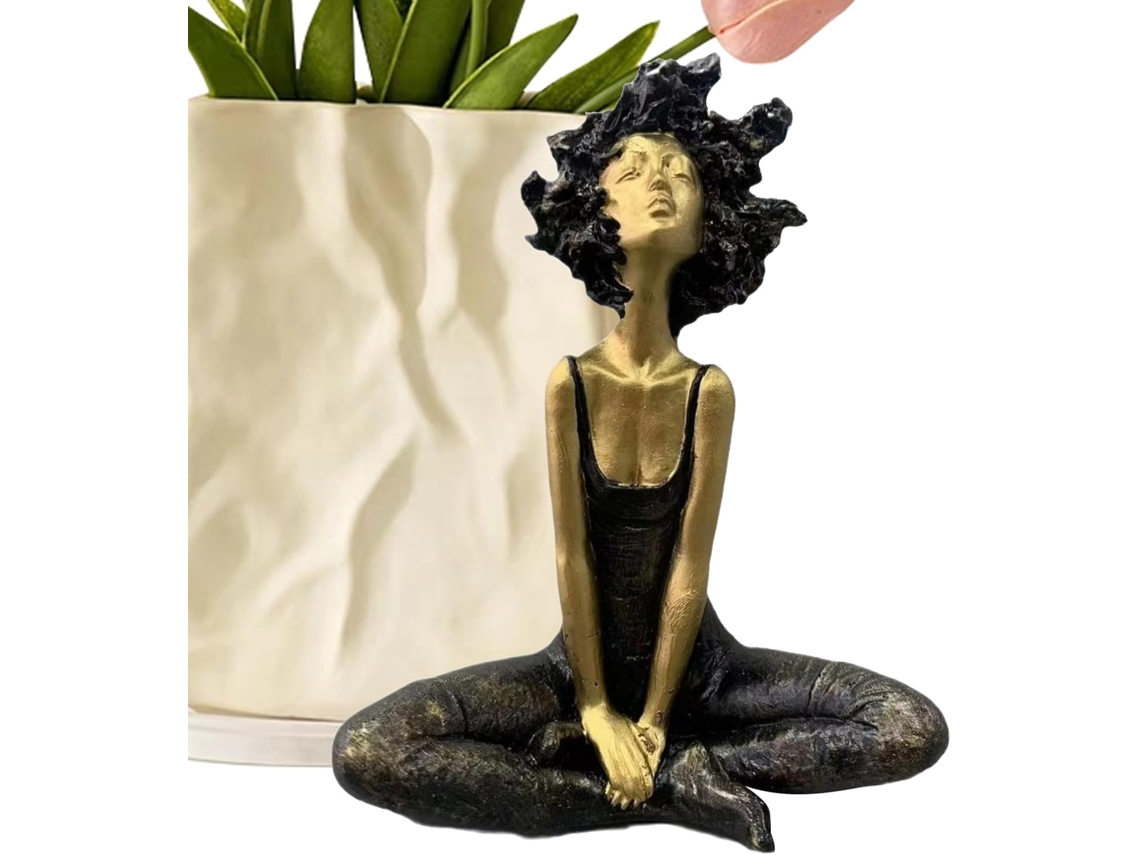 Est Tua de Menina Estatueta Mulher Africana Meditando Resina Presente Anivers Rio para Quarto Sala Estar Escrit VAYOTOY