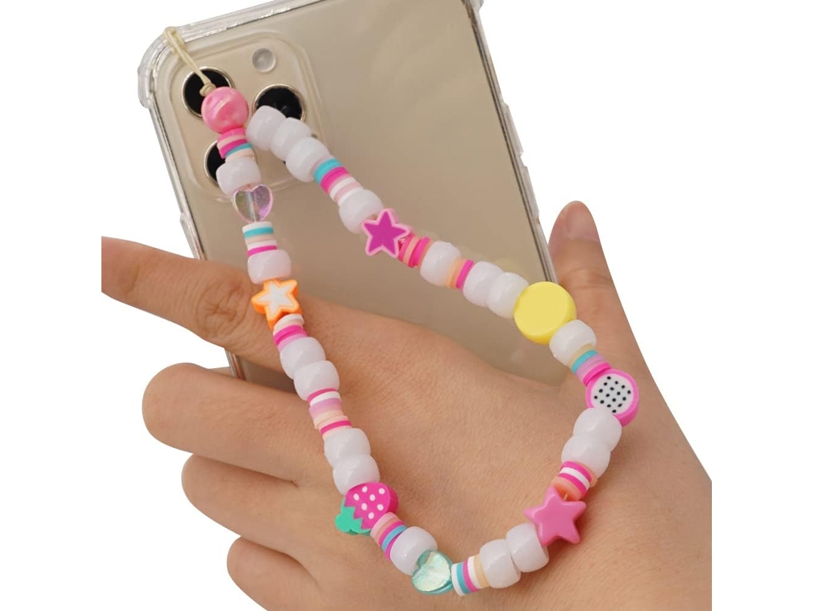 Cordão Para Celular Colorido Com Contas E Pulseira Com Pingente.