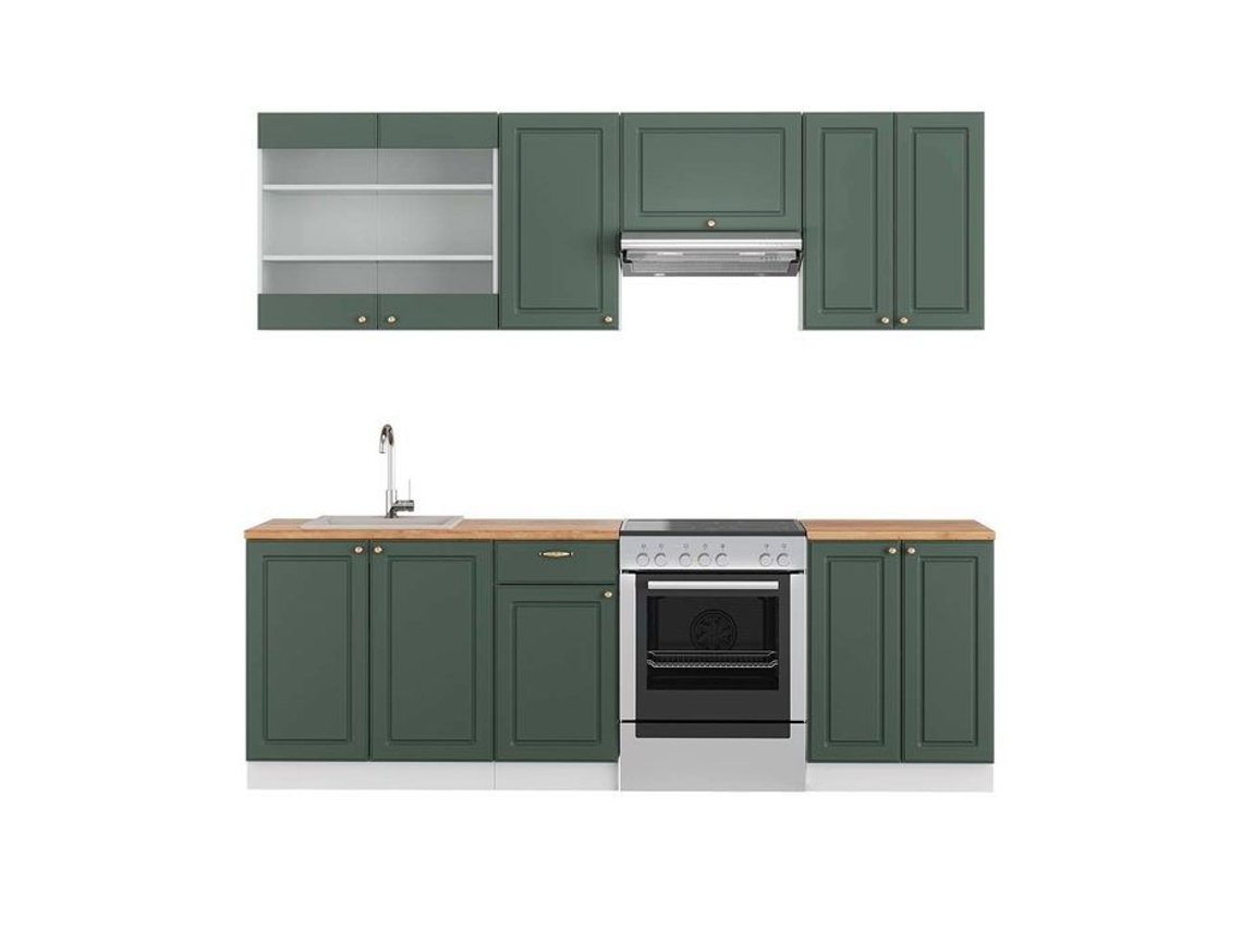 Cozinha Fame-Line, 240 cm, PT Carvalho, Verde-Dourado Landhaus/Branco, Vicco