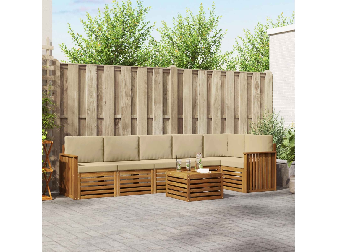 Vidaxl Conjunto De Sofá Sectional Com Almofada 7 Pcs Natural E Bege