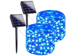 Luces De Cadena Solares Exteriores 2 Pack 200 Led Azules Ultra Brillantes Para Decoración Al Aire Libre
