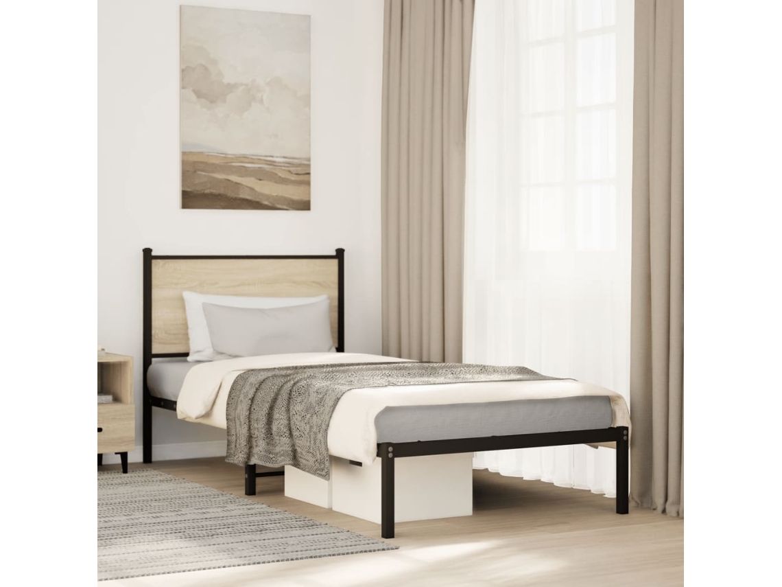 Estrutura De Cama Sem Colchão 90x190 Cm Metal Carvalho Sonoma
