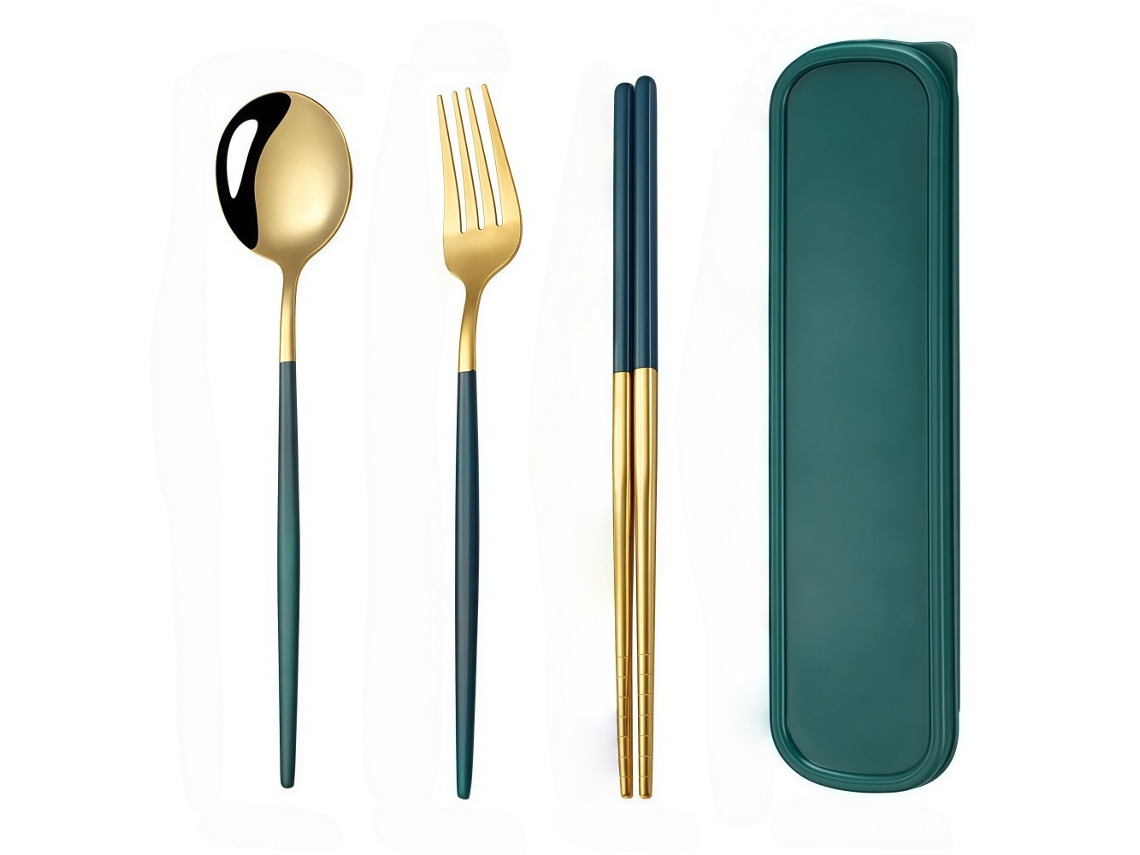 Conjunto De Utensílios De Mesa Em Aço Inoxidável 3 Peças Com Faca, Garfo E Colher Verde/azul
