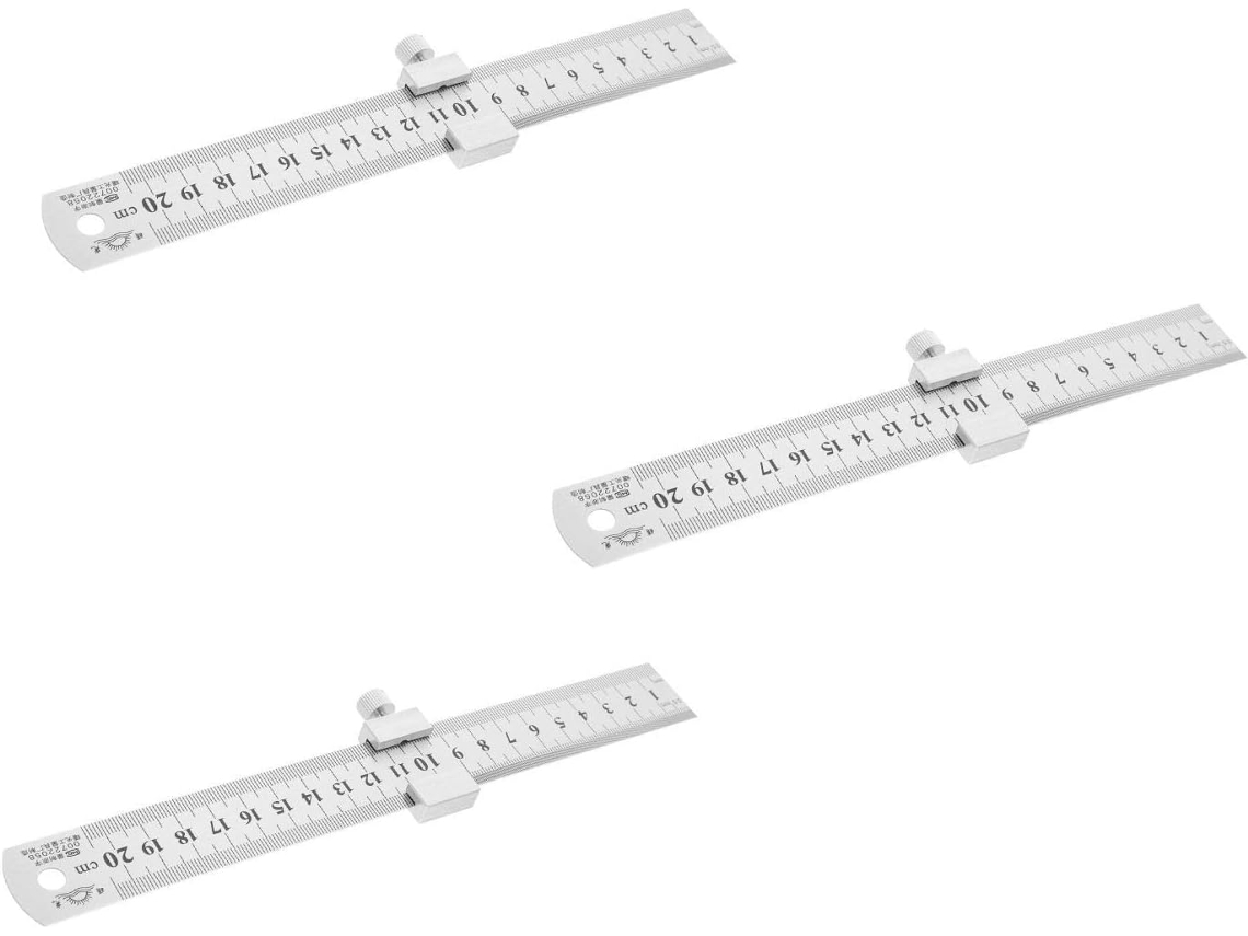 Conjunto De 3 Réguas De Aço Inoxidável Com Bloco Limitador De Posição