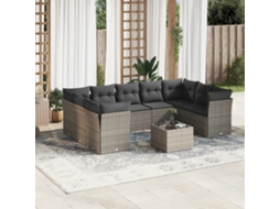 10 Pcs Conjunto Sofás De Jardim C/ Almofadões Vime Pe Cinza Dkd Home Decor