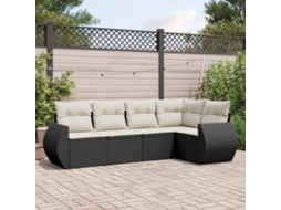 Conjunto de 5 Sofás de Jardim com Almofadas Vime Pe Preto Dkd Home Decor