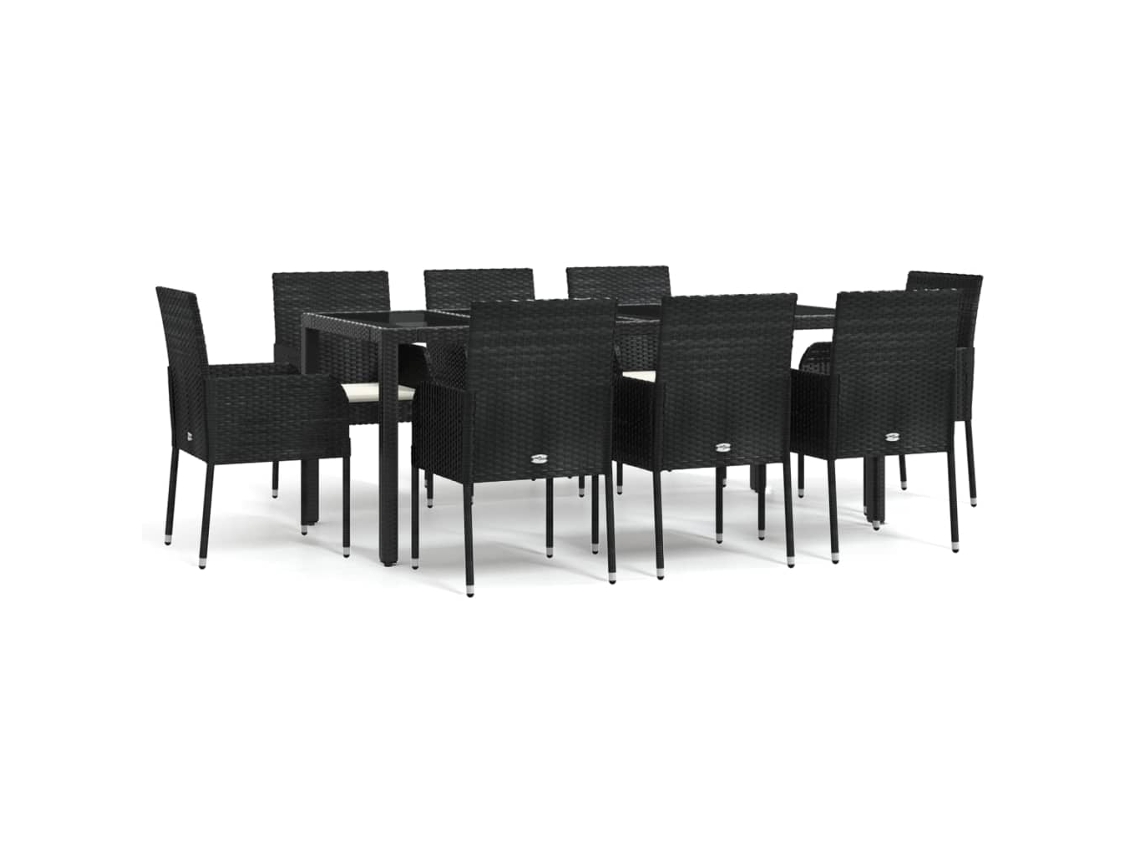 Conjunto de 9 Jantar para Jardim com Almofadões Vime Pe Preto MAISON EXCLUSIVE
