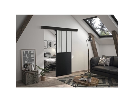 Kit De Porta Deslizante Preta Optimum Atelier Trilho 2 Amortecedores Tampa Do Trilho 204 X 73 Cm Vidro Fosco