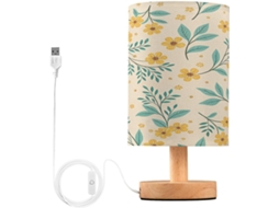 Abajur De Cabeceira Floral Amarelo Para Quarto, Com Portas De Carregamento Usb C, Luminária De Mesa Cabeceira, Luminária