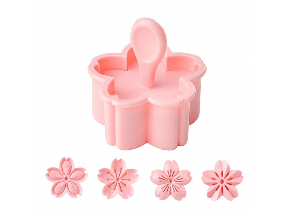 Prensa Para Biscoitos Em Flor De Cerejeira, Rosa, 4 Padrões, Conjunto Moldes Assar