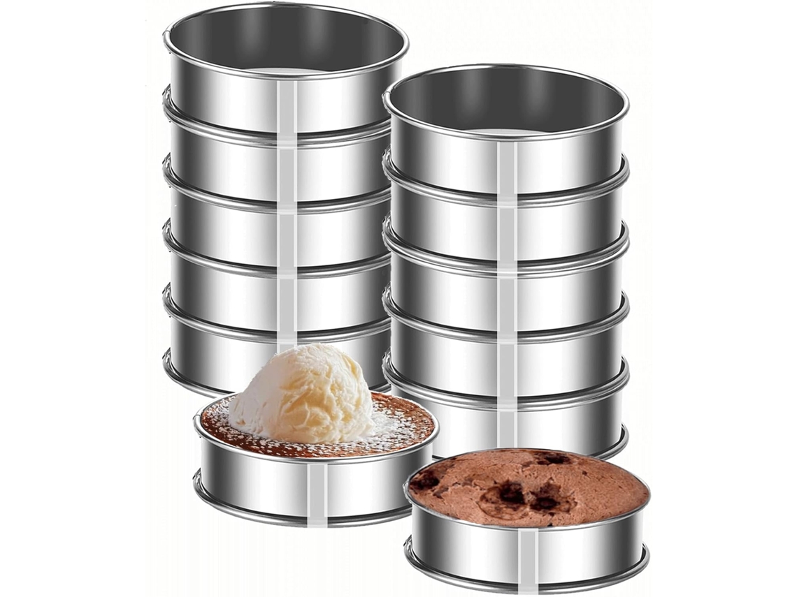Conjunto De 8 Aros Cupcake Ingleses 10cm 4 Polegadas, Em Aço Inoxidável Com Borda Dupla Para Evitar Vazamentos, Ideais