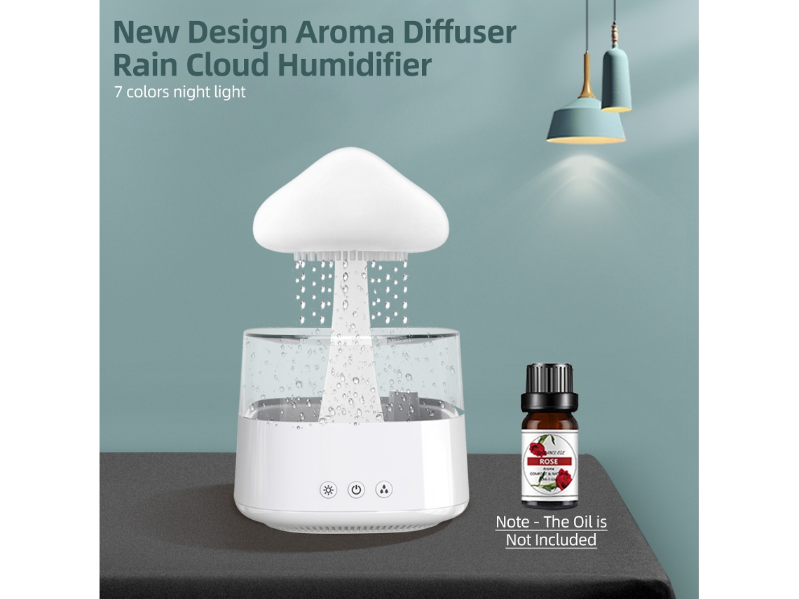 Umidificador com Luz Led Ajustável Controle Remoto Aromaterapia 450ml Sons de Chuva Ruído Branco para Quarto | S/MARCA