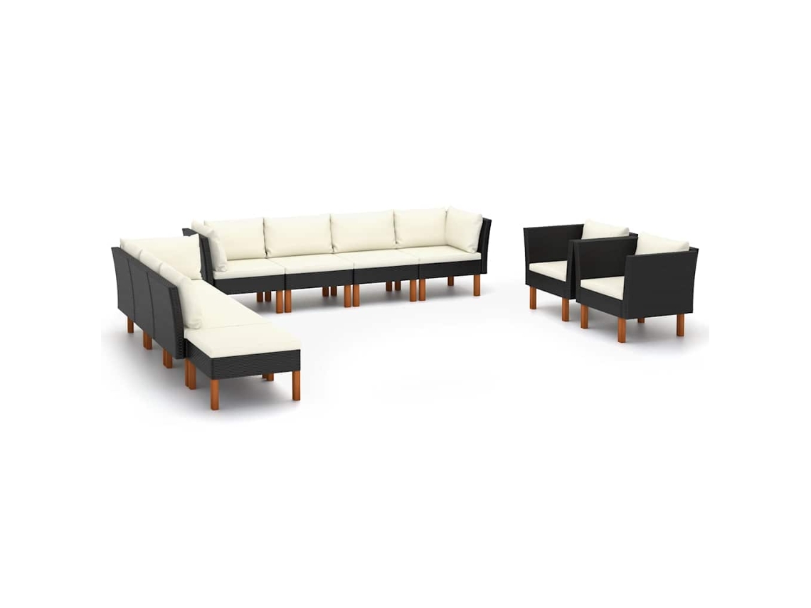 Vidaxl 10 Pcs Conj. Lounge Jardim Vime Pe E Madeira De Eucalipto Preto
