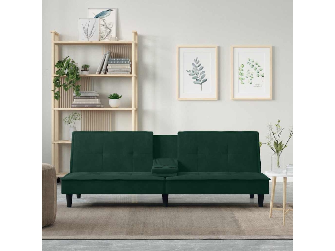Vidaxl Sofá-cama Com Suportes Para Copos Veludo Verde-escuro