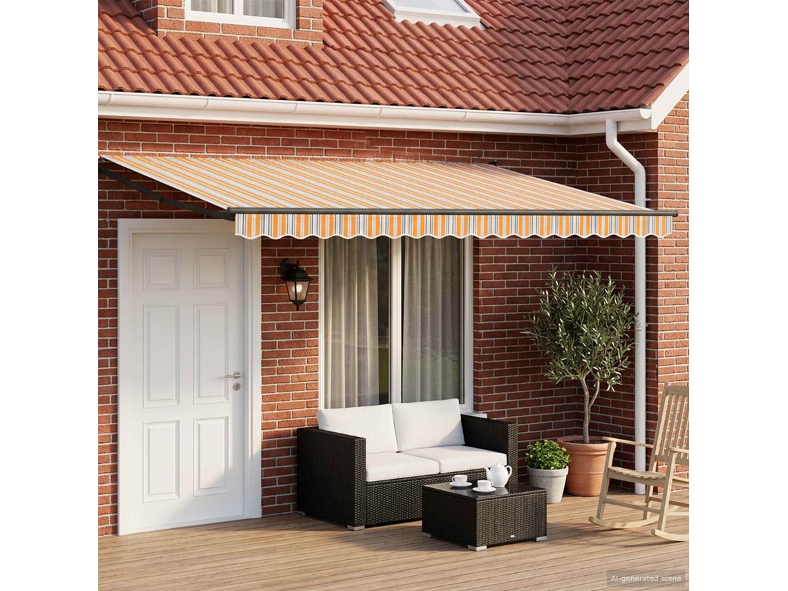Vidaxl Toldo Retrátil Manual Com Leds Azul, Laranja, Antracite 5 X 3 M