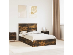 Vidaxl Cama Com Armazenamento Carvalho Defumado 135 X 190 Cm