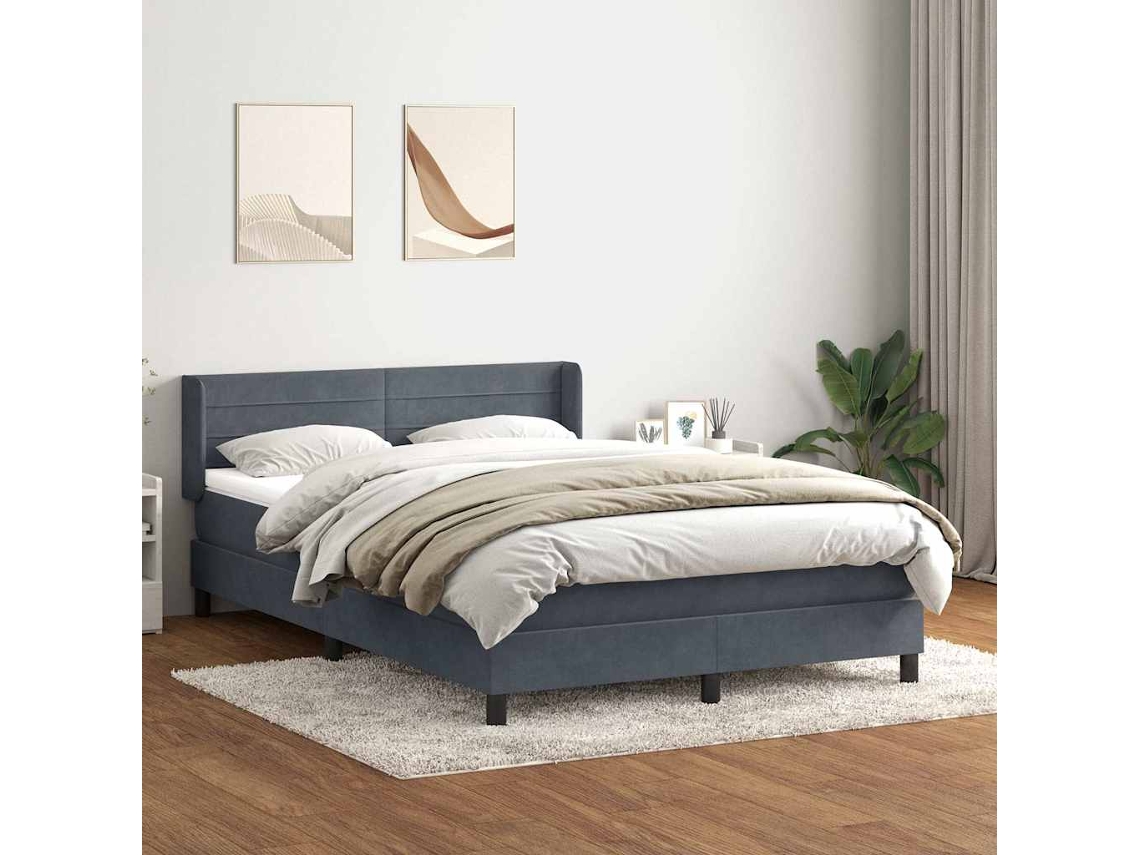 Vidaxl Cama Com Molas/colchão 160x210 Cm Veludo Cinzento-escuro