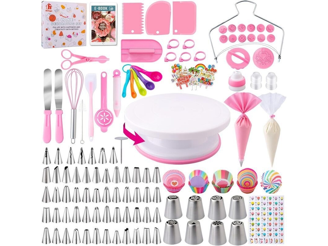 Kit De Confeitaria Com Prato Giratório E Bicos, Rosa Elysve
