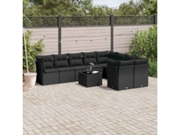 Vidaxl 10 Pcs Conjunto Sofás De Jardim C/ Almofadões Vime Pe Preto