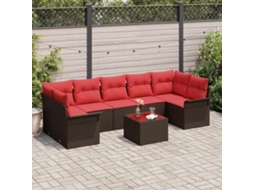 Vidaxl Conjunto De Sofá De Jardim 8 Unid. Bege E Vermelho Vime Pe