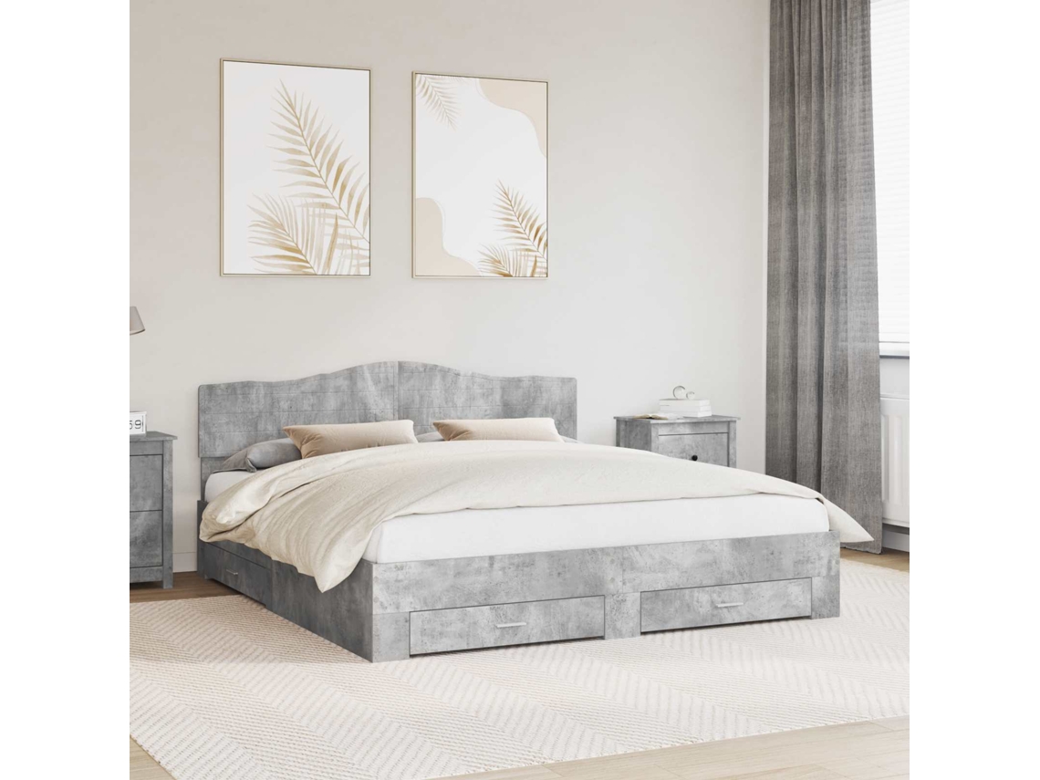 Vidaxl Estrutura Da Cama Cinzento 200 X 200 Cm Derivados De Madeira