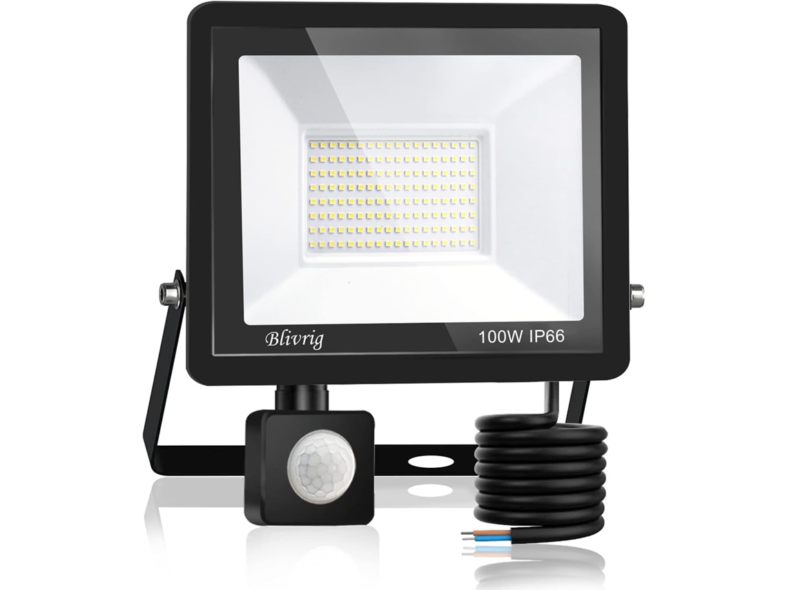 Refletor Solar Led Com Sensor De Movimento, Impermeável, 100w, 6000k, Ip66, Branco Frio Para Exterior