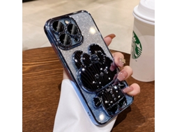 Capa Para Iphone 17 Pro Max Com Glitter E Revestimento Eletrolítico Espelho De Coelho Com Gradiente Azul E Flash, Suporte De Silicone Com Espelho De