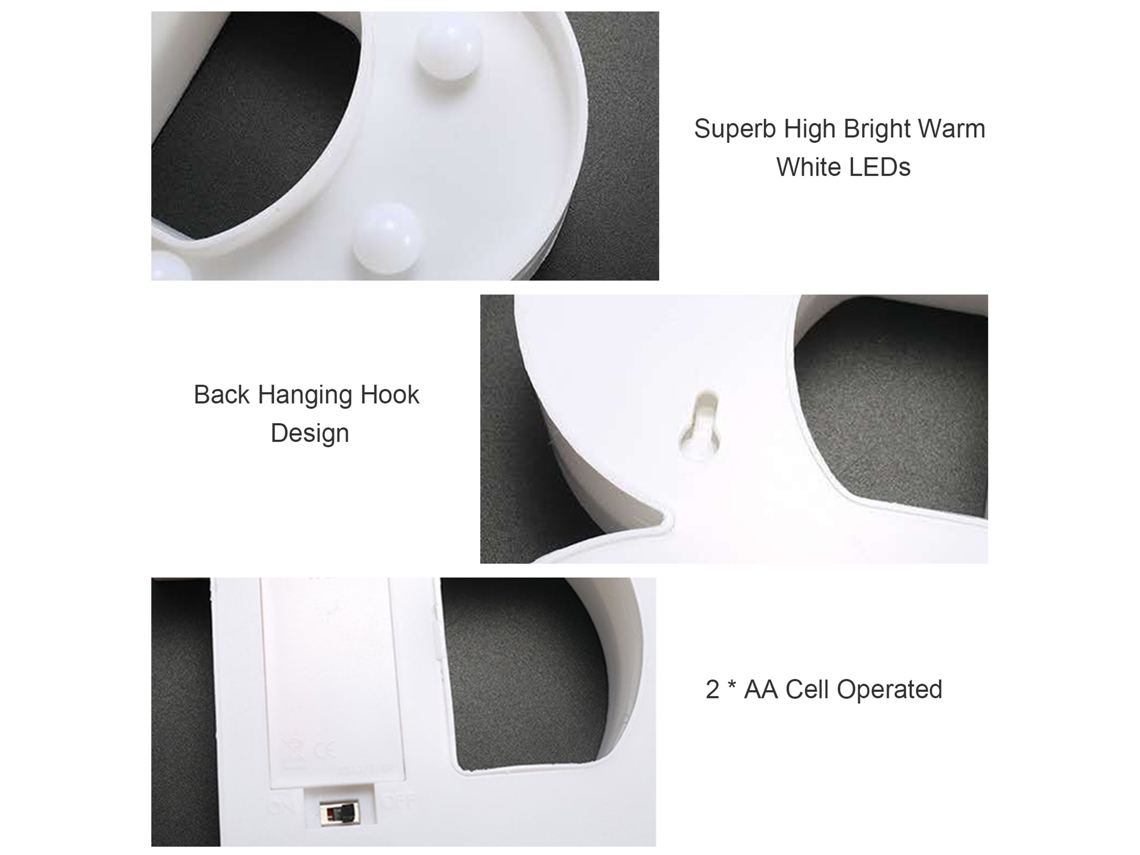 Luz Letra Led Abcs Sinal com Lâmpada Noturna Branca Quente Ip54 para Festas | S/MARCA