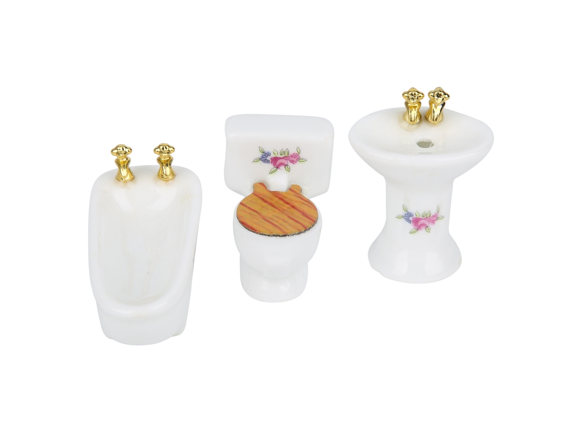 Walshlxq kit de Banho Miniatura para Casa de Bonecas 1/24: Banheira, Vaso Sanitário e Lavatório Simulados em Cerâmica Rosa