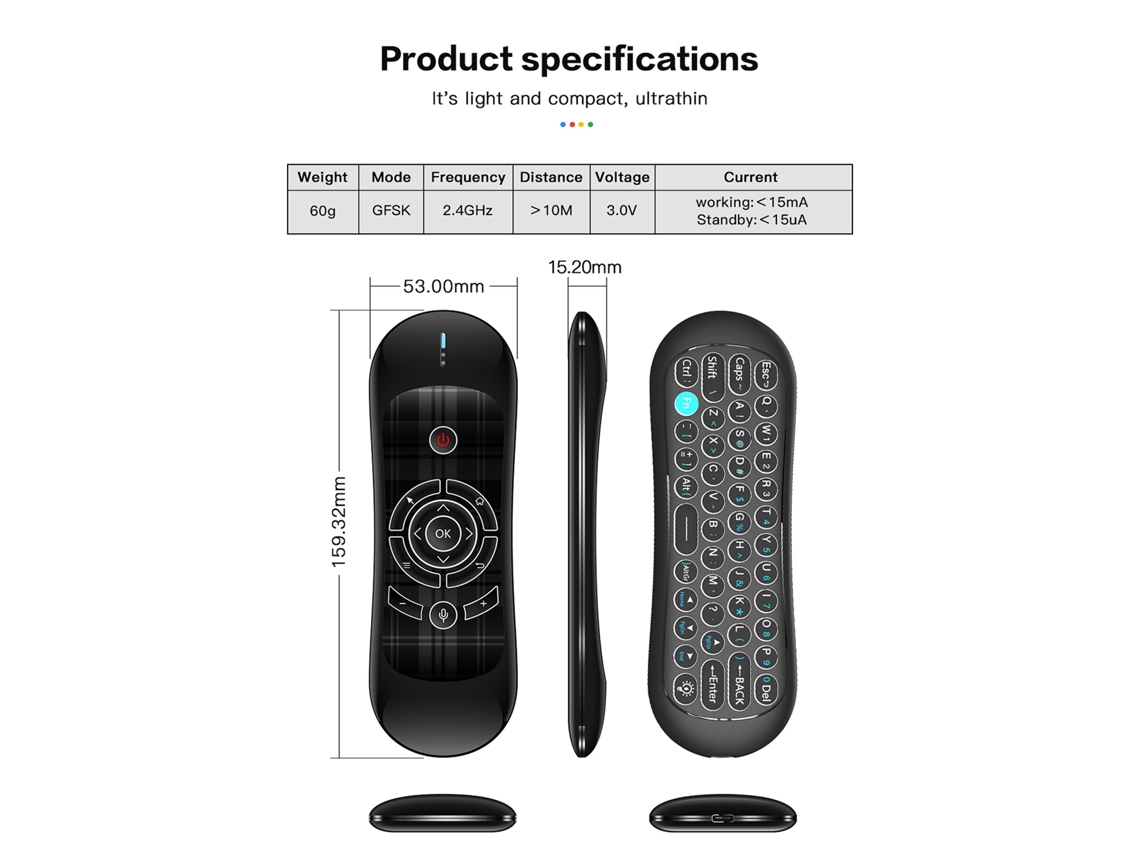 Aetheria controle Remoto Wechip R2 Mouse Aéreo 2.4g 6 Eixos Ir Aprendizagem Teclado Mini para Android Tv Box