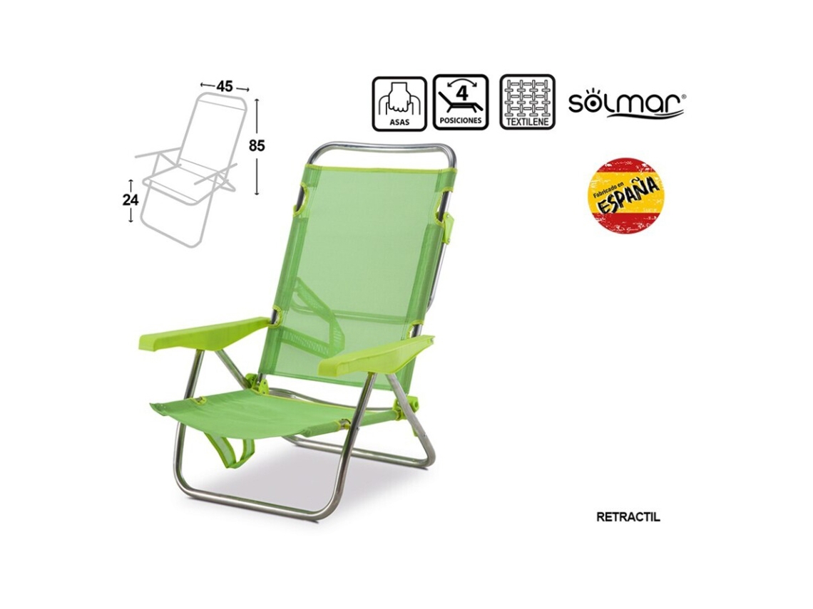 Cadeira De Praia De Alumínio Reclinável Elsa Verde Claro Até Deitar Solmar Bestway