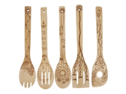 Kit 5 Utensilios Cozinha Bambu Shovel Spatula Spoon Carving