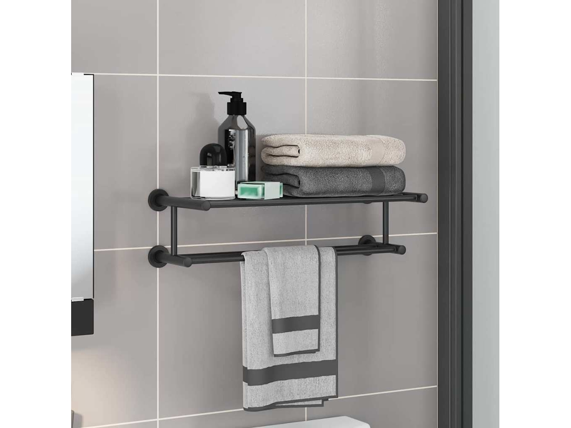 Vidaxl Suporte De Toalha Preto 61 X 23 X 17 Cm Aço Inoxidável