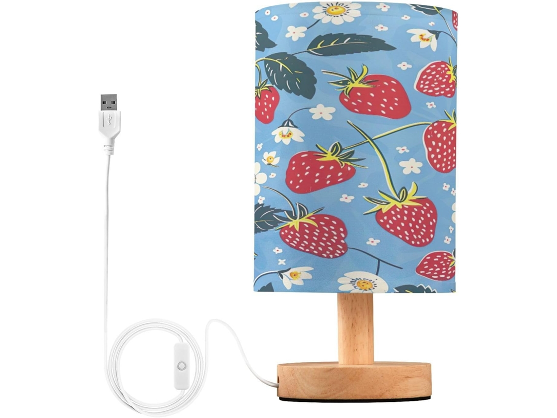 Abajur De Cabeceira Em Formato Flor Morango Para Quarto, Com Portas De Carregamento Usb C, Luminária De Mesa Cabeceira