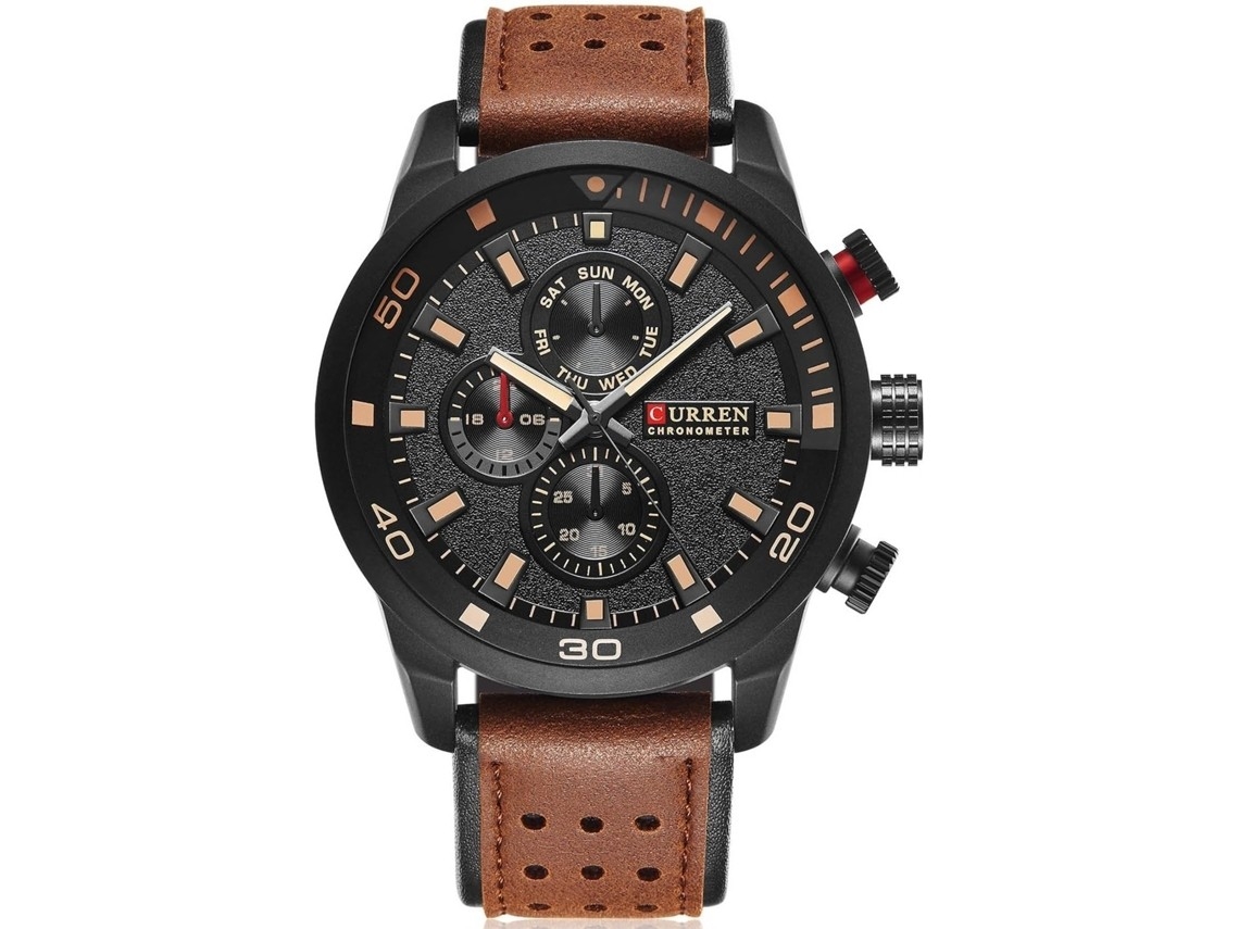 Men's Analog Wristwatch With Classic Leather Strap, Water Resistant.