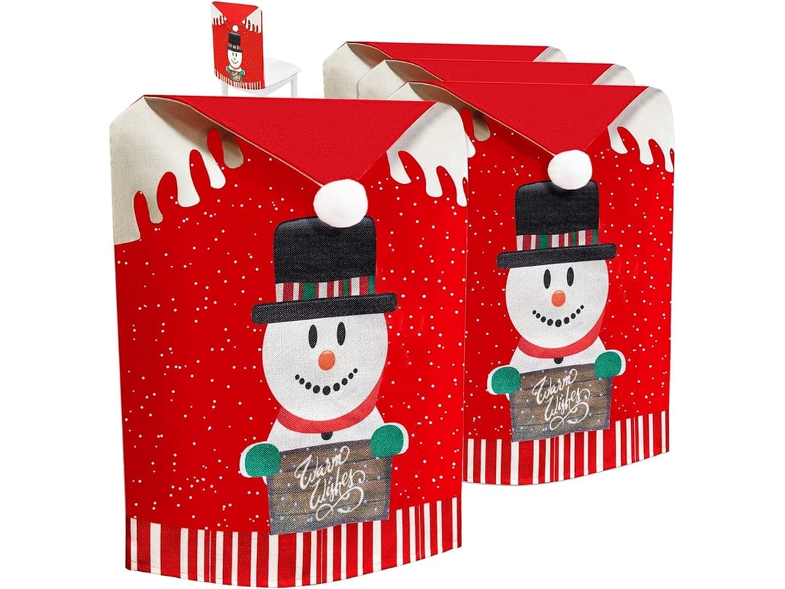 4 Capas De Cadeira De Natal Com Design De Boneco De Neve, Capas Para Cadeira Natalinas De Lino