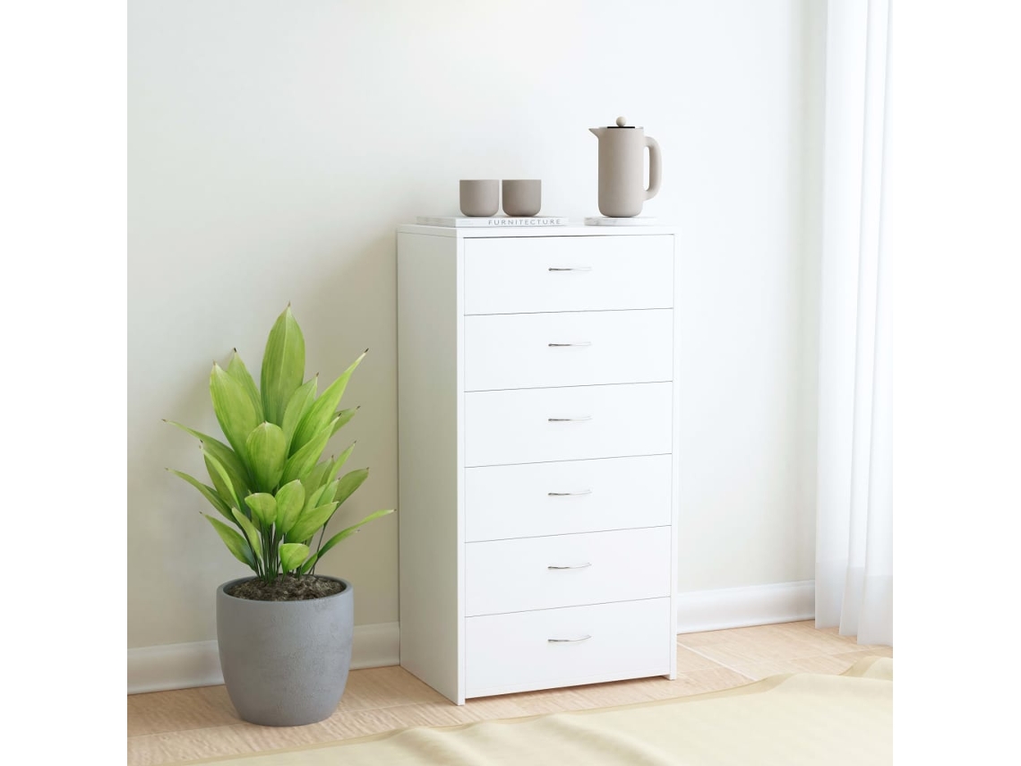 Vidaxl Aparador Com 6 Gavetas 50x34x96 Cm Contraplacado Branco