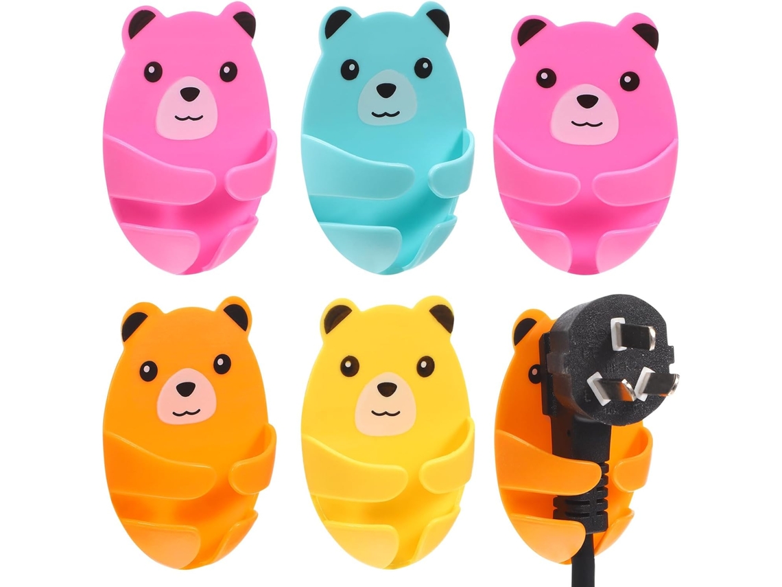 Conjunto De 12 Presilhas Adesivas Para Cabos, Suporte De Parede Em Abs Para Tomadas, Formato De Urso Fofo, Sem Parafusos