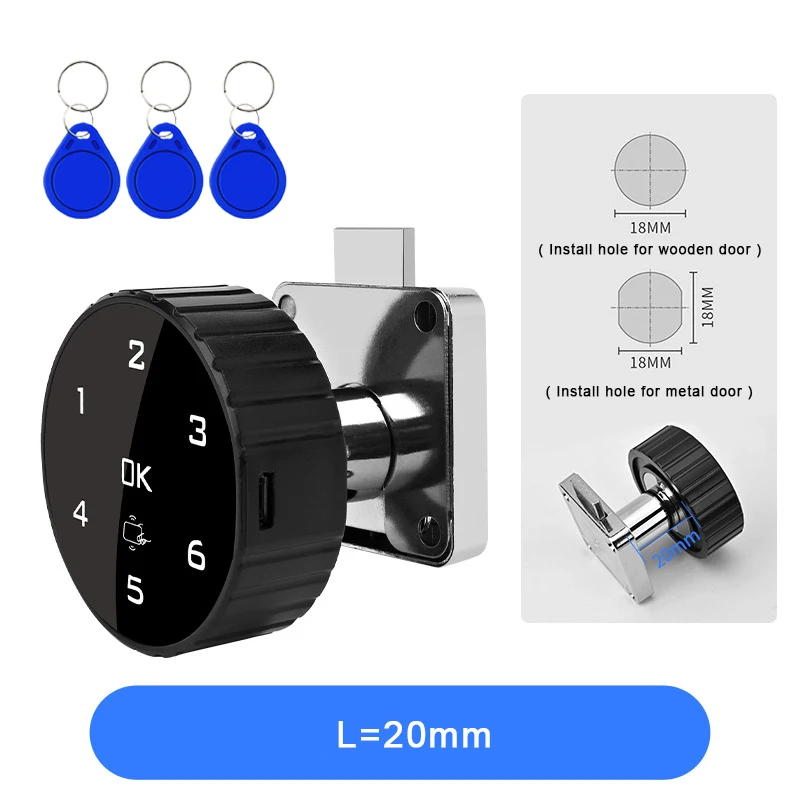 Fechadura Digital Rfid Para Armários Com Teclado Sensível Ao Toque (l20 Mm) E Bateria De Lítio Integrada.
