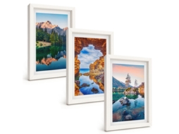 Conjunto De Quadros Com Moldura Lagos De Montanha, Reflexos, Rochas Moldura Branca Fotos Para O Escritório Espelharte (3 Peças 20x30 Cm)