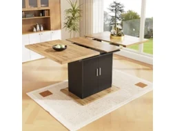Mesa de Jantar BTFORUS Extensível, com Prateleiras, Econômica em Espaço, 3 Níveis, para Cozinha e Sala de Estar, Natural e Preto (140x70cm)