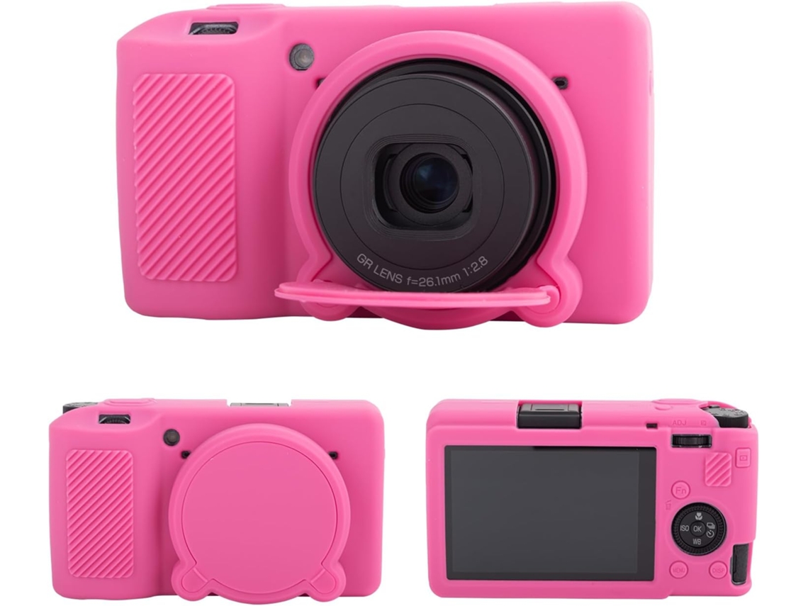 Capa Silicone HEXINYIGJLY para Ricoh Gr Iii/gr Iiixtampa Objetiva Removível, Acesso Tripé Rosa Choque