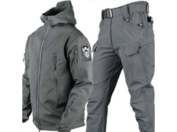 Conjunto De Jaqueta E Calça Camuflagem Homem Impermeável Antivento Inverno Tático Militar Gris S