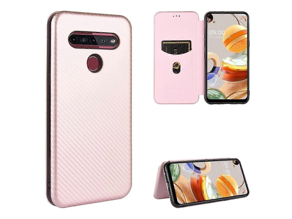 Capa Flip Horizontal De Tpu Pc Couro Pu Com Textura De Fibra De Carbono E Compartimento Para Cartão Para Lg K41s / K51s