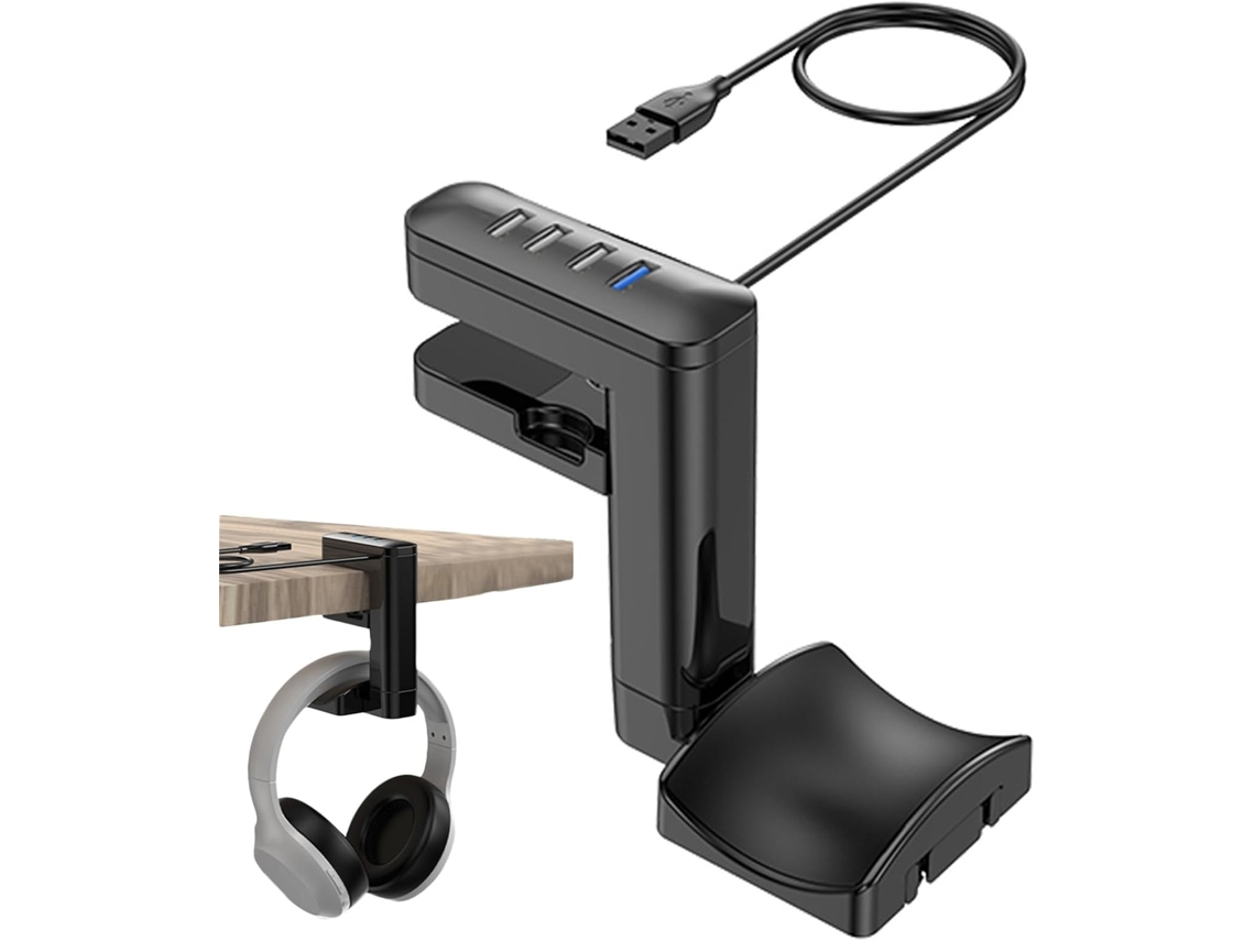 Suporte De Mesa Para Fones Ouvido Generico Com Giro 360°, Gancho Para Embaixo Da Mesa, Para Fones De Ouvido Com Portas
