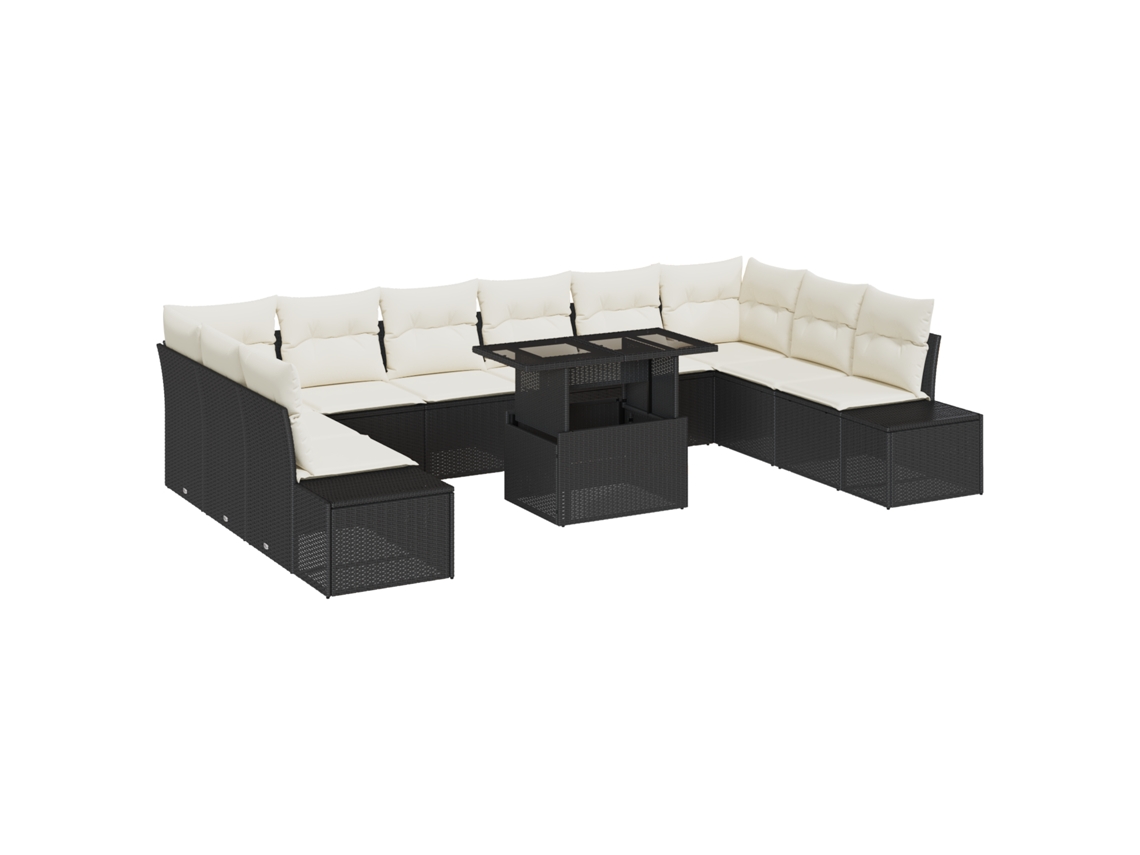Conjunto 11 Sofá De Jardim Vidaxl Preto Vime Pe (344 X 209 X 85 Cm)