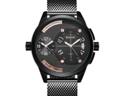 Relógio de pulso masculino casual Bagari com tela de malha e mostrador redondo, movimento de quartzo.